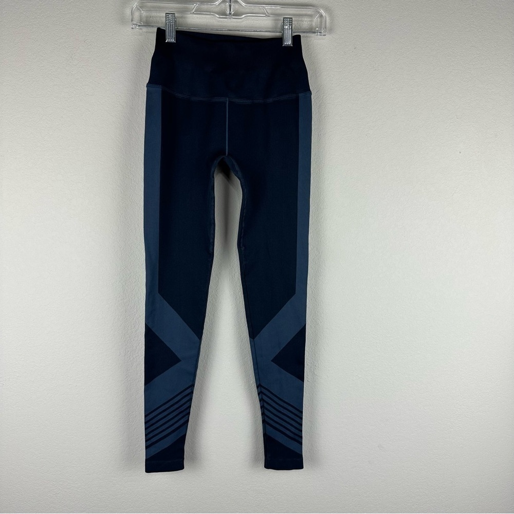 Peloton Two Tone Blue Seamless Ankle Athletic Athleisure Cycling Leggings Small